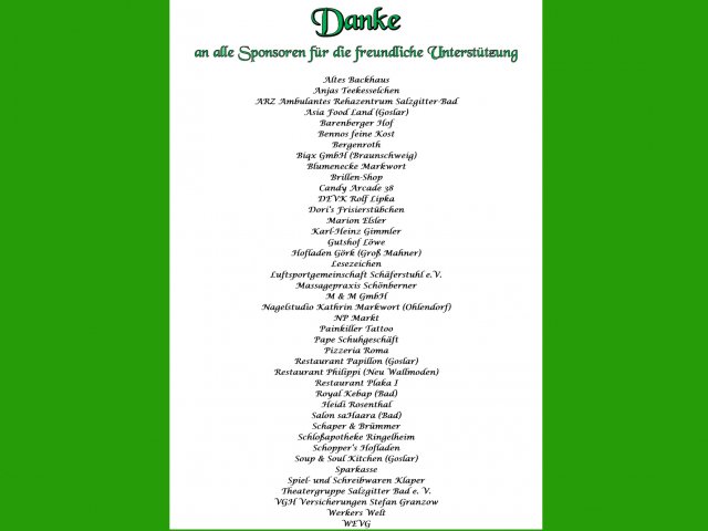 Ein ganz herzliches Dankeschön an die Sponsoren.